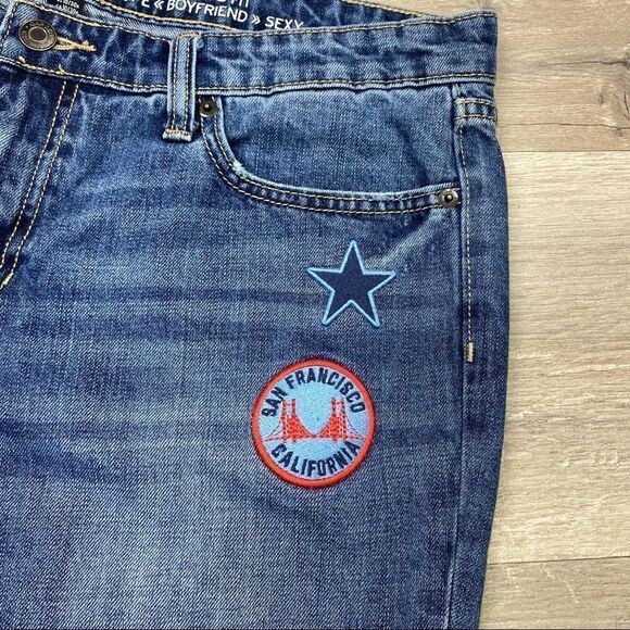 Gap Sexy Boyfriend Fit Distressed San Francisco Patch Crop Jeans Blue 10 - Picture 4 of 10